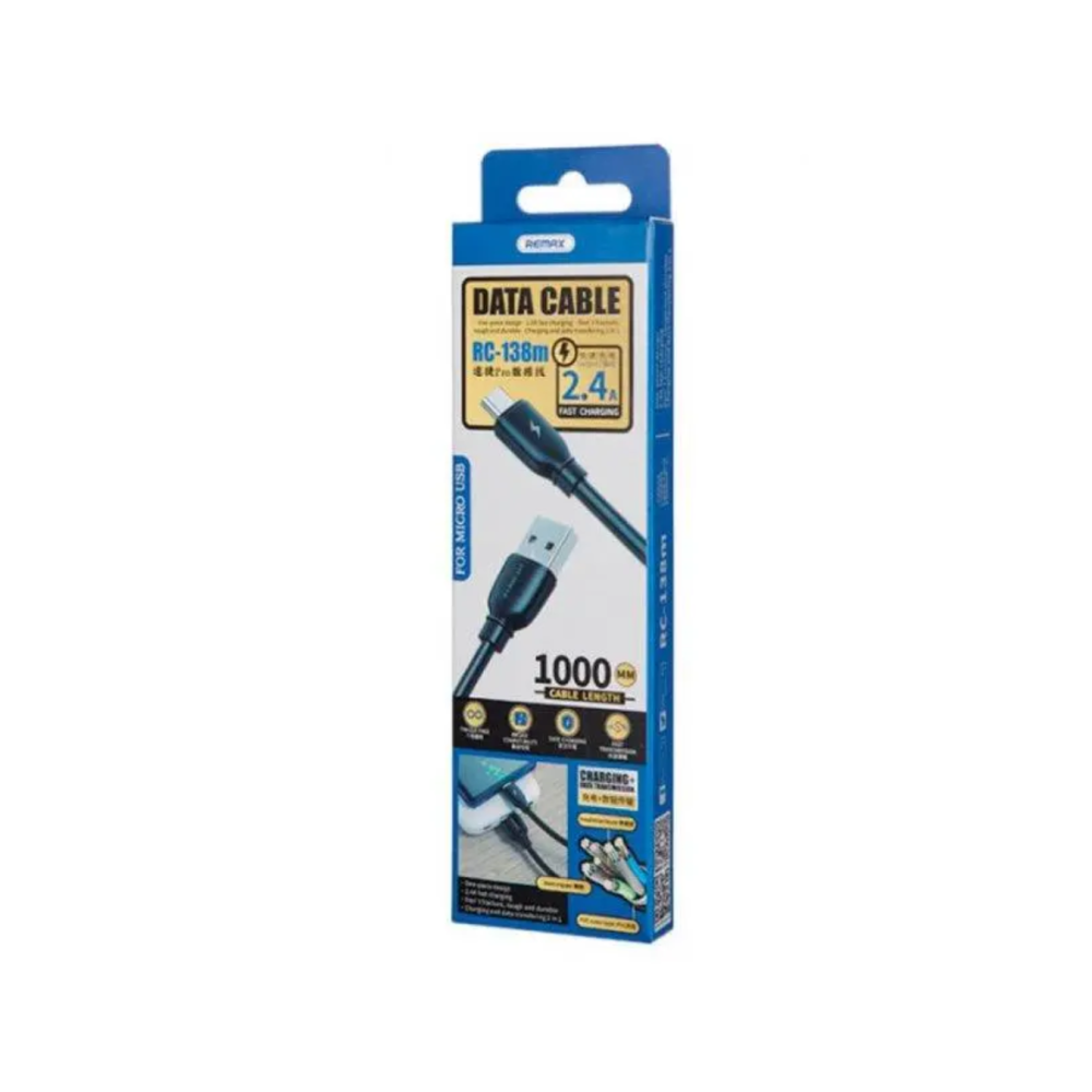 Câble 1M Micro USB Remax RC-138M (2.4A - Noir) - LCDP Câble 1M Micro USB Remax RC-138M (2.4A - Noir) - LCDP