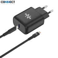 Chargeur Secteur Type-C CONNECT Charge Rapide 25W avec Câble Data Type-C vers Lightning (1m) Noir - MOB