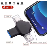 32Go - Clé USB vers Lightning/USB/MicroUSB/USB-C (iOS et Android) Noir - EXP