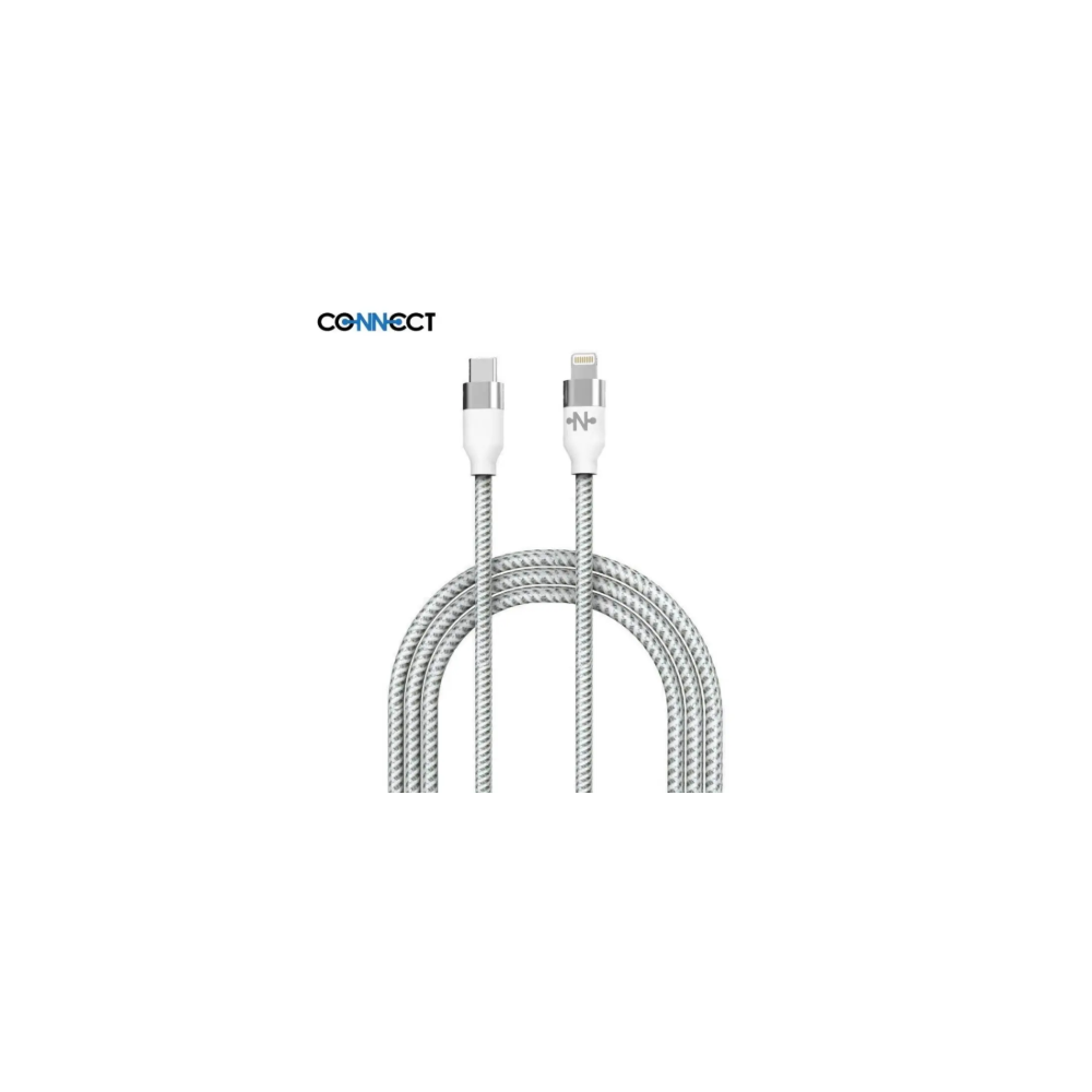 Câble Data Type-C vers Lightning CONNECT MC-CLB3 Nylon Tressé 20W (1m) Blanc - MOB Câble Data Type-C vers Lightning CONNECT MC-CLB3 Nylon Tressé 20W (1m) Blanc - MOB