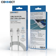 Câble Data Type-C vers Lightning CONNECT MC-CLB3 Nylon Tressé 20W (1m) Blanc - MOB