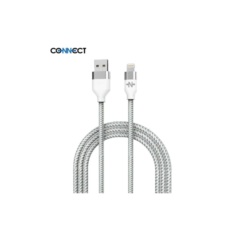Câble Data USB vers Lightning CONNECT MC-CLB4 Nylon Tressé 12W (1m) Blanc - MOB Câble Data USB vers Lightning CONNECT MC-CLB4 Nylon Tressé 12W (1m) Blanc - MOB