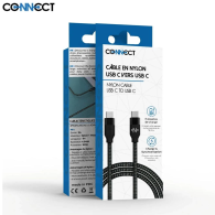 Câble Data Type-C vers Type-C CONNECT MC-CCB3 Nylon Tressé 60W (1m) Blanc - MOB